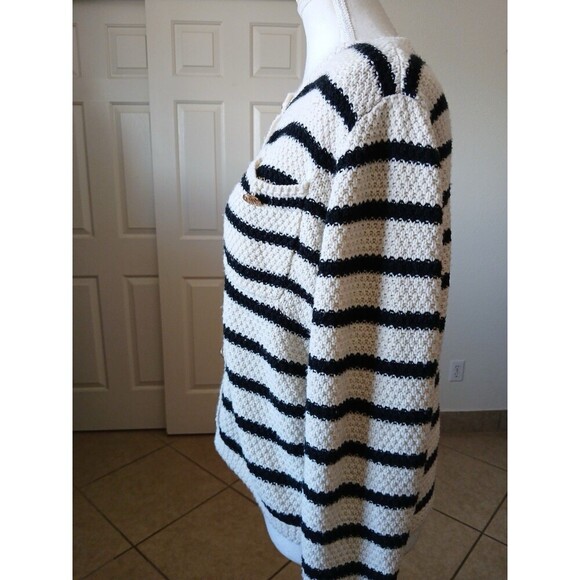 Dazy Womens Cardigan Sweater White Black Striped Size Medium Button Pockets - Picture 7 of 16